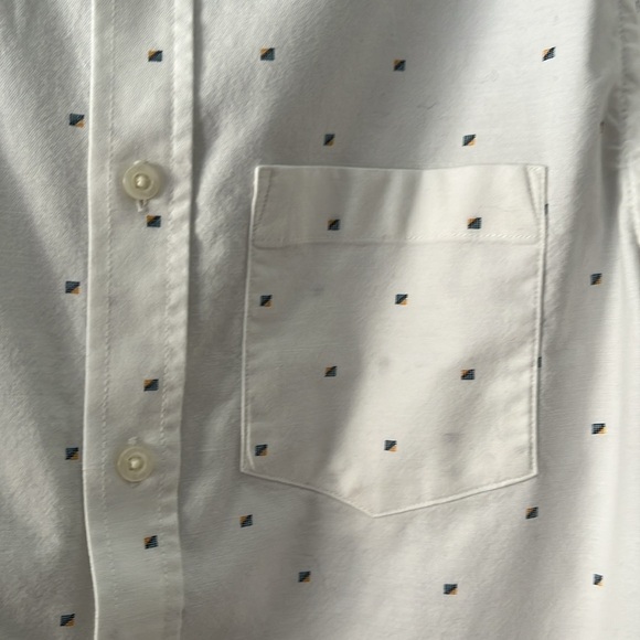 Old Navy long sleeved, slim fit blouse. White with blue/ orange tiny squares. Sm - Picture 3 of 8